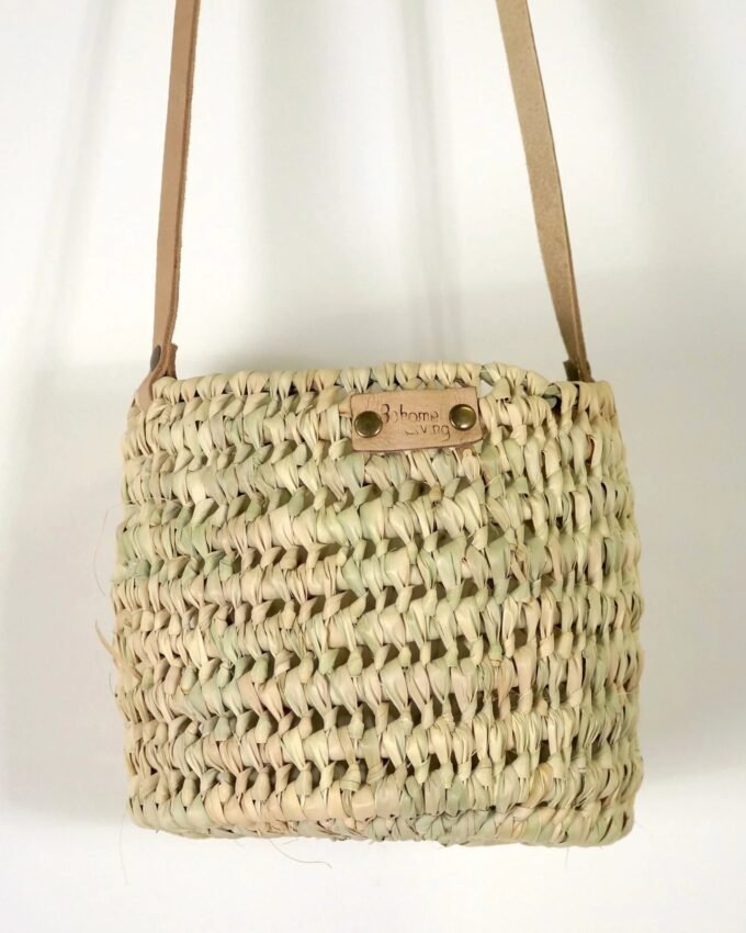 Hanging palm and leather planter